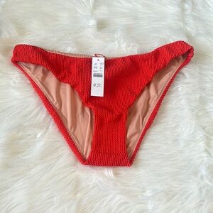 NWT J. Crew Red Textured Bikini Swim Bottoms Only L